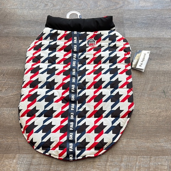 fabdog Other - Fab Dog XL Houndstooth Puffer Dog Jacket – Red/Black | Cozy Streetwear for Pets